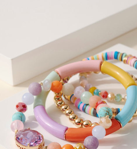 Homaika Bead Glass Stone Bracelet Set