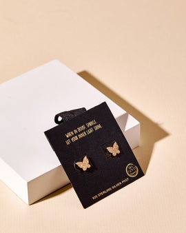 Butterfly CZ Gold Dip Stud Earrings