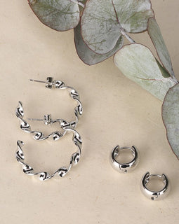 Twisted hoop earring and bold earring set   silver