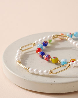 Murano Bead Pearls Bracelet Set
