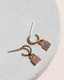 Pave Lock Charm Huggie Earrings
