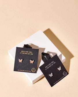 Butterfly CZ Gold Dip Stud Earrings