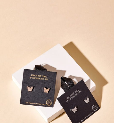 Butterfly CZ Gold Dip Stud Earrings