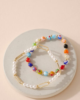 Murano Bead Pearls Bracelet Set