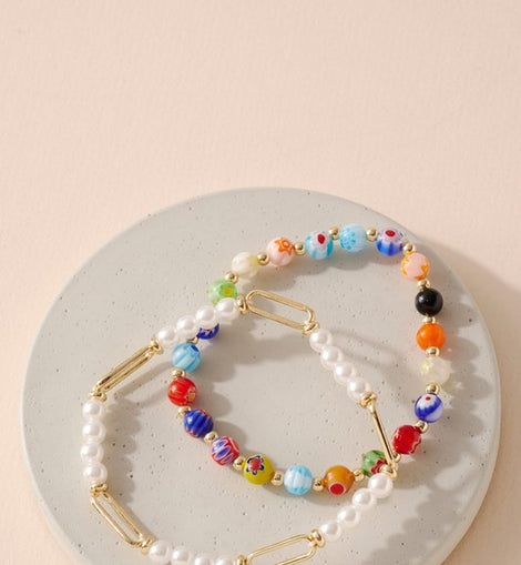 Murano Bead Pearls Bracelet Set